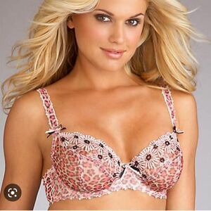 Freya Pink Floral Mesh Animal Print Bra 32 DDD/F